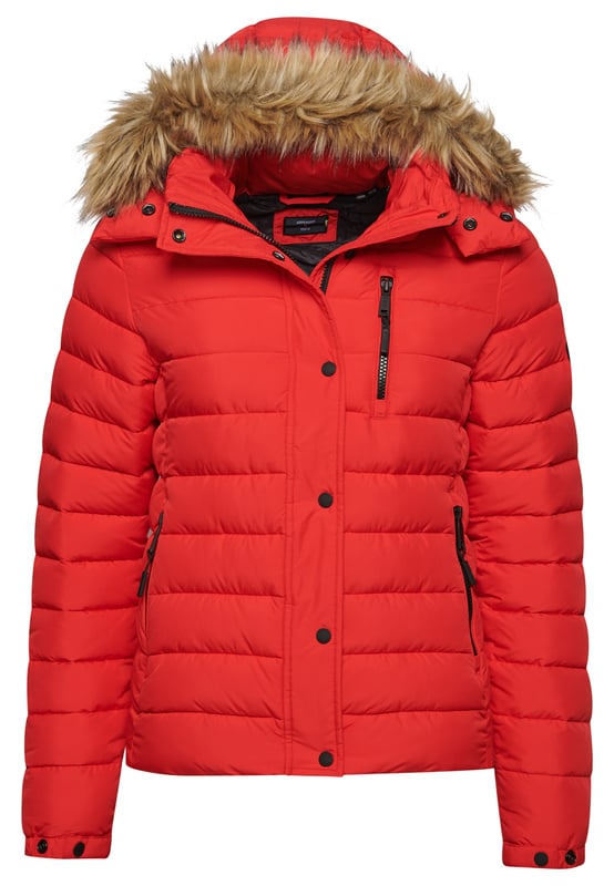 Superdry - Faux Fur Hooded Comforter Mujer W5011569A Rojo - Ryses
