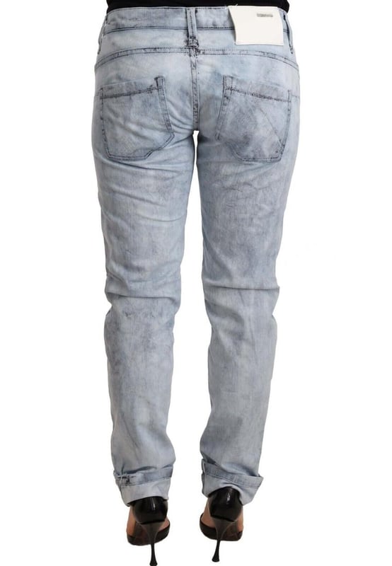 100% Authentic ACHT washed cotton folded hem denim jeans
  Regular fit with push-up style
  Color: Light Blue
  Material: Cotton
  Two front and two back pockets
  Button fly
  Logo details