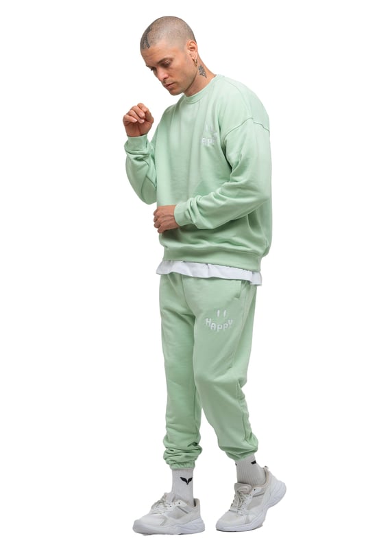Tom Barron Herren-Trainingsanzug-Set Happy mit Stickerei in Oversize