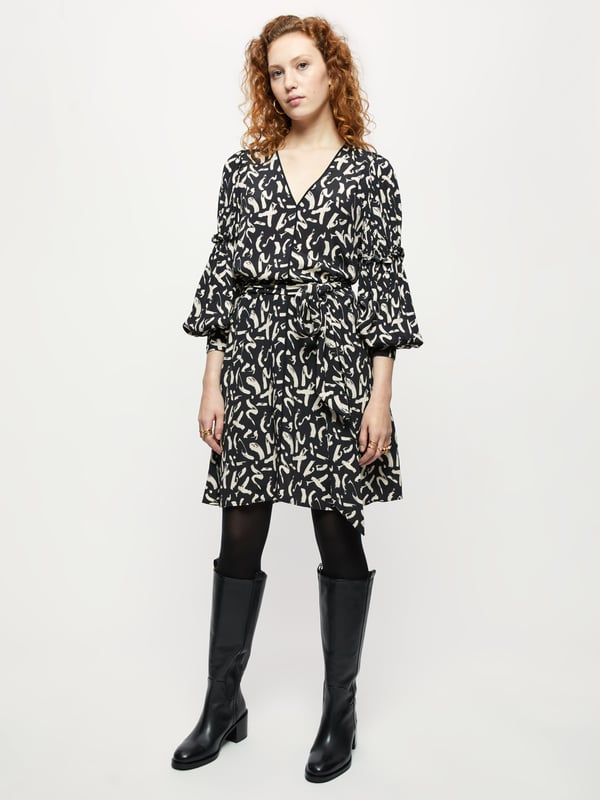 Dash Print Short Belted Dress