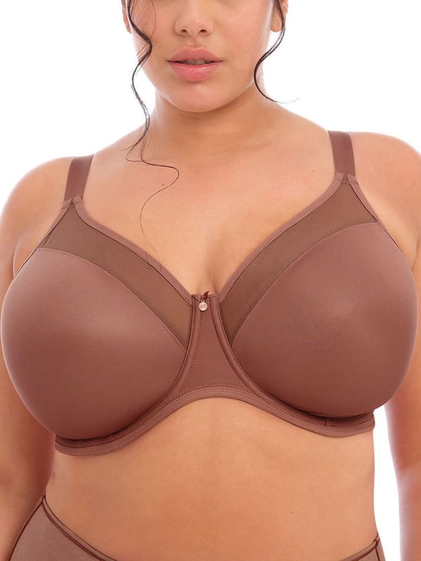 Elomi Smooth Underwired T-Shirt Bra in Sahara. Moulded with non-stretch tulle and narrow set back straps. Product is made of 40% Nylon/Polyamide, 24% Elastane, 36% Polyester and is hand-wash only.