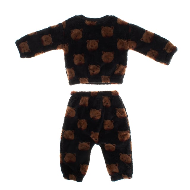 Made entirely from soft sherpa both inside and out, this cozy unisex baby set offers maximum comfort.

 The sweater features a crew neck design, long sleeves with elastic at the cuffs and waist hem, ensuring a comfortable fit.

 The long pants also feature an elastic waist and fitted cuffs for ease of movement.

 Decorated with an adorable teddy bear print, this set is perfect for keeping little ones warm and comfortable at all times.
 Composition: Sweater: 100% Polyester; Pants: 100% Polyester
 Care:
- Machine wash cold.
 - Use similar colors in the wash.
 - Avoid the use of bleaches.
 - Dry at low temperature in the dryer.
 - Iron at low temperature.
 - Do not dry clean.