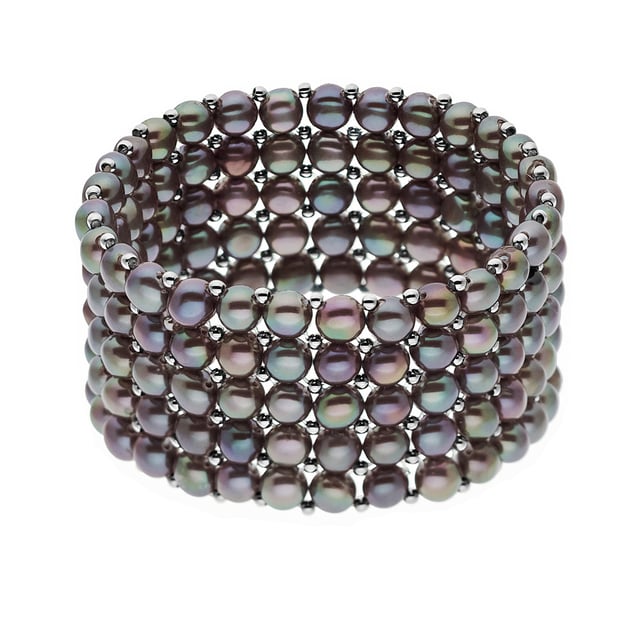Bracelet 5 Rows of Real Freshwater Pearls 4 mm - COLOR BLACK "TAHITIAN STYLE" - Length adjustable from 14 to 18 cm - Delivered with Certificate of Authenticity and International Guarantee - MADE IN FRANCE