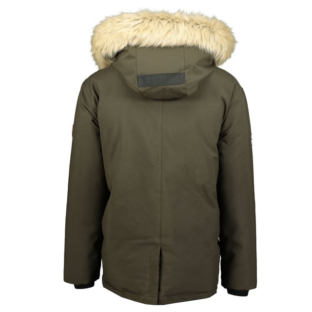 Geographical Norway parka voor heren. De parka is gemaakt van hoogwaardig polyester en heeft een warme binnenvoering. Ideaal voor de koude wintermaanden. De bontkraag is van namaakbont, en is afneembaar.  Merk: Geographical NorwayModelnaam: Parka ClaudeCategorie: winterjas herenMaterialen: polyesterKleur: groen