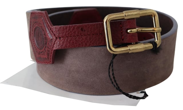 Brand: GF FERRE
  Condition: Brand New with Tags
  Material: Leather
  Hardware: Gold Chrome
  Fastening: Logo Buckle
  Design: Waist Belt
  Pattern: Solid
  Color: Brown / Maroon
  Logo details
  Made in Italy
Material: 100% WX