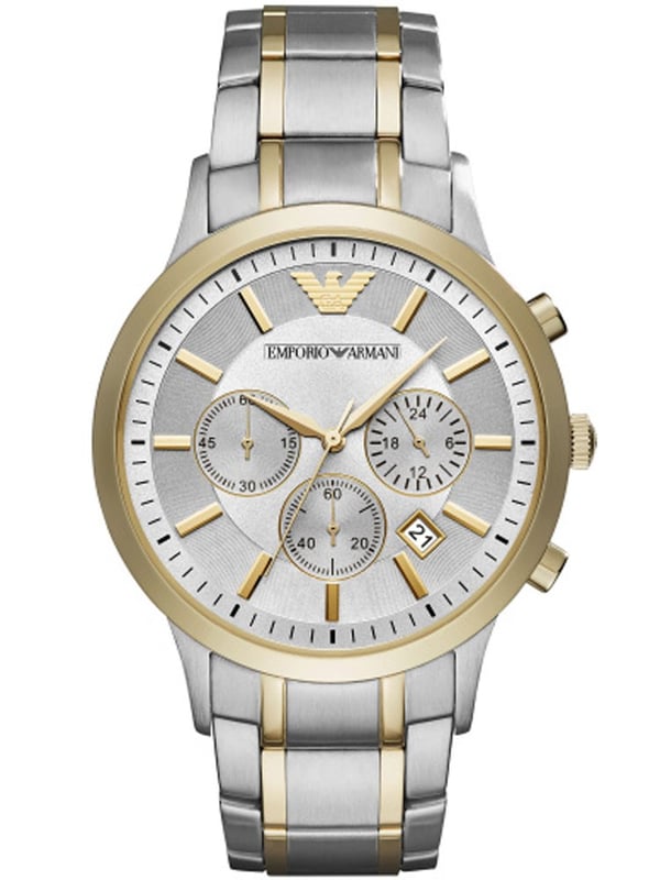 Emporio Armani AR11076 EAN 4053858895348 - Mens RenatoTwo Tone Gold Chronograph Watch. Battery powered Quartz movement with three sub-dials with a Chronograph display.