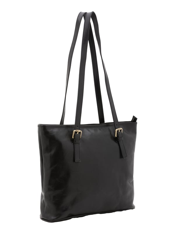 Bolso bandolera para mujer. El cierre es con cremallera. Los bolsillos internos son dos con cremallera y dos abiertos. Los bolsillos externos son uno en la espalda con cremallera. Falta la correa para el hombro. El mango es de piel. Hay dos compartimentos internos. El material exterior es auténtica piel de vacuno. Internamente está forrado en algodón. Medidas: 31x41x10 cm. Hecho en Italia