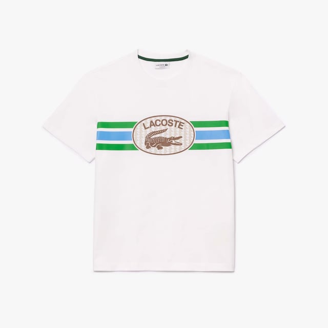 Mens Lacoste Monogram Print Regular Fit Cotton T-shirt Heavy cotton jersey with a fabulous drape Regular fit  straight cut Classic embroidered crocodile on breast