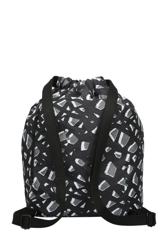A stylish drawstring backpack that is suitable for everyone especially for those who like to travel light. The easy draw-string opening allows you to reach your valuables easily, whilst staying secure in use, due to the shoulder straps being the draw-string tie. There are plenty of pockets to fit your favourite items and keep your values secure. Features: , Artsac rubberised patch logo, Twin strap backpack, Adjustable shoulder straps, Exterior front and back zipped pocket, Internal zip and slip pockets, Crushed nylon abstract print Style Ref: 50287 BLACK-WHT