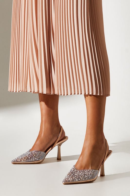 Wide Fit Tilly Diamante And Pearl Sling Back Pointed Court Shoes
