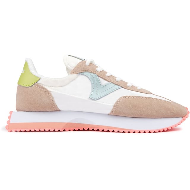 Step Into Retro Vibes With The Victoria Cosmos. This Sleek Women's Trainer Radiates Throwback Style With Its Iconic V Side Panelling And Neon Serrated Sole. Super Lightweight And Breathable Nylon Uppers Move With You, While The Branded Tongue And Rubber Outsole Add Bold, Comfortable Cushioning. Slip Into These Fresh, Vegan Kicks And Feel Fashion With A Conscience And A Pinch Of Nostalgia With Every Stride.