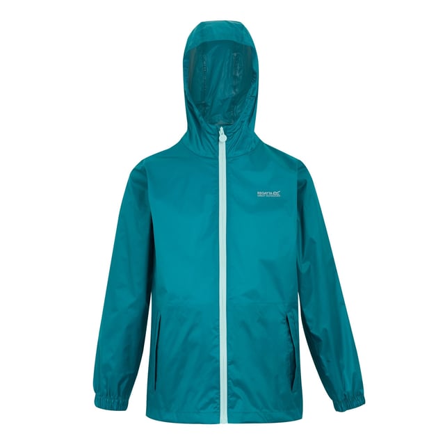 Regatta Great Outdoors Childrens/Kids Pack It Jacket III Waterproof Packaway Black (Exotic Plume/Icy Morn) 100% Polyamide. Design: Plain. Breathable, Lightweight, Logo, Moisture Wicking, Packaway, Side Seams, Storm Flap, Taped Seam, Water Repellent. Neckline: High-Neck. Sleeve-Type: Long-Sleeved. Hood Features: Elasticated, Grown On Hood. Length: R. Fit: R. Fastening: Full Zip. 5000g/m²/24hrs. 13 Years: 32.5 in. 11-12 Years: 31 in. 2 Years, 2-3 Years: 21.5 in. 5-6 Years: 24 in. 3-4 Years: 22.5 in. 7-8 Years: 26 in. 15-16 Years: 36.5 in. 14 Years, 14-15 Years: 34 in. 9-10 Years: 29 in.
