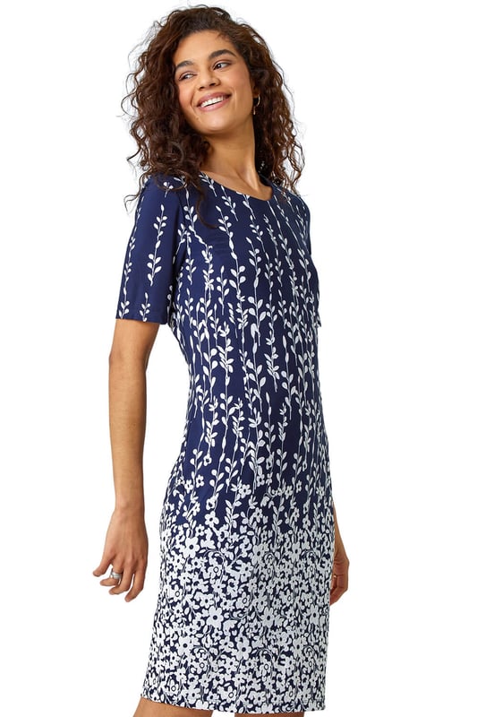 Border Print Floral Shift Dress