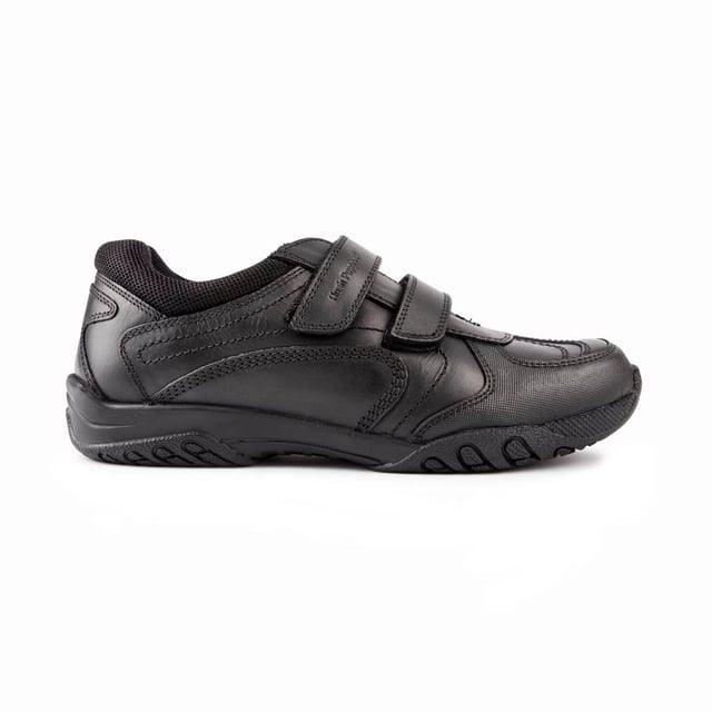 Si los zapatos escolares necesitan funcionar para ti. prueba lo elegante. pero elegantes y cómodos Hush Puppies Jezzas. Estos zapatos negros cuentan con un fácil cierre de gancho y bucle. Plantilla microfresh. cuello y lengüeta acolchados. Forro textil y parte superior fabricada en piel de alta calidad.