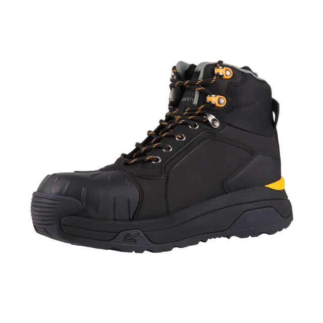 Upper: Synthetic Nubuck. Insole: Anti-Static, Foam, Recycled. Midsole: Cushioned, EVA (Ethyl Vinyl Acetate), Penetration Resistant. 4 Eyelets. Anti Scuff Toe, Elasticated Cuffs, Internal Membrane Liner, Metal & Nylon Ripstop Collar, Moulded Toe Cap, Sealed Seams. Fabric Technology: Breathable, Waterproof. Flat Heel. Design: Contrast Detail, Logo, Text. Toe Style: Composite Toecap. Conforms to Safety Standard: EN20345:2011 S3. Fastening: Lace Up.