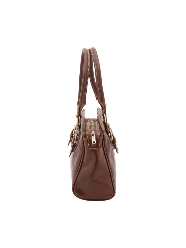 Damenhandtasche mit Reißverschluss. zwei Innentaschen mit Reißverschluss. fehlende Außentaschen. fehlender Schultergurt. im Ledergriff. zwei Innenfächer.  Außenmaterial. Innen mit Baumwolle gefüttert. Maße: 24x36x12 cm. Hergestellt in Italien