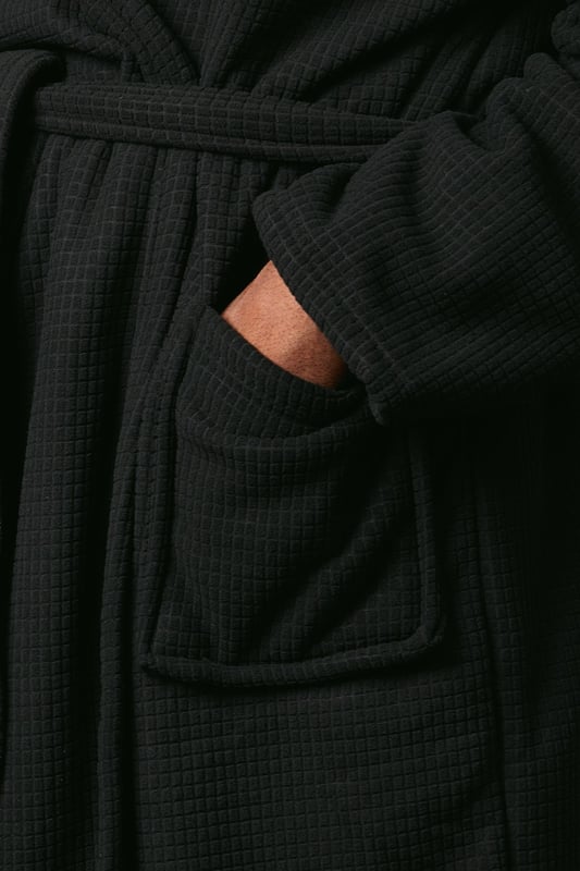 Men's Waffle Bonded Fleece Lined Hooded Dressing Gown