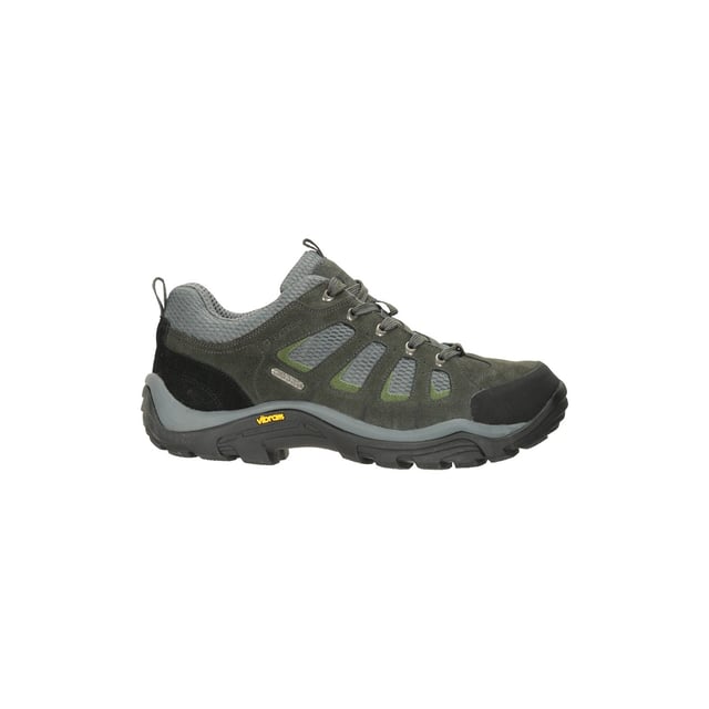 Upper: Durable, Mesh, Suede. Lining: Mesh. Midsole: Cushioned, Phylon. Outsole: Vibram, Waterproof. 5 Eyelets. Fabric Technology: Breathable, IsoDry. Reinforced Heel, Reinforced Toe. Flat Heel. Cut: Low Cut. Design: Contrast, Logo, Text. Toe Style: Round. Fastening: Lace Up. Fit: Wide.