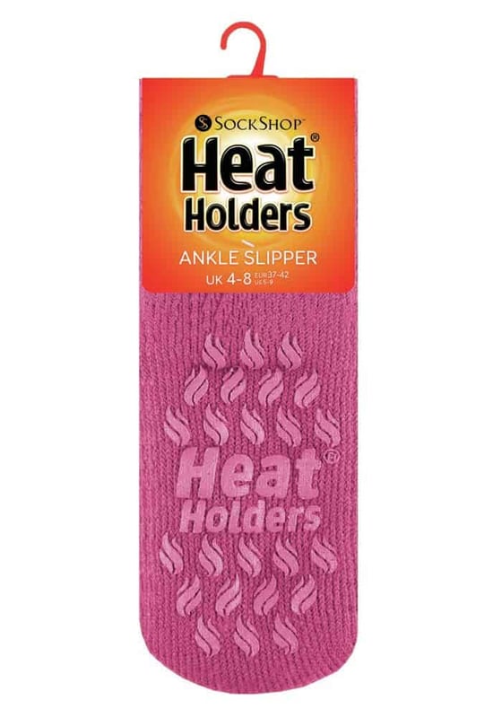The same warmth and comfort as the original Heat Holders® Crew sock, but in a shorter ankle length! Includes non-slip grippers on the bottom to provide better traction on indoor wood or tiled surfaces. Keep feet warm on the coldest of days and pull on this pair of solid color, slipper style, ankle length Heat Holders® for ladies, the warmest thermal sock. Thick, chunky and with a massive tog rating of 2.34, Heat Holders® are made from a specially developed heavy bulk yarn which has extreme thermal qualities. With long pile cushioning, these thermal socks will help keep feet fully comfortable and supported. The inside of each sock has been intensively brushed that not only feels sensationally soft but also traps warm air close to the skin keeping your feet warmer for longer. Heat Holders are non-binding. They are diabetic friendly and provide relief for cold feet due to circulation problems. These are size 4-8 uk, 5-9 us and 37-42 eur.