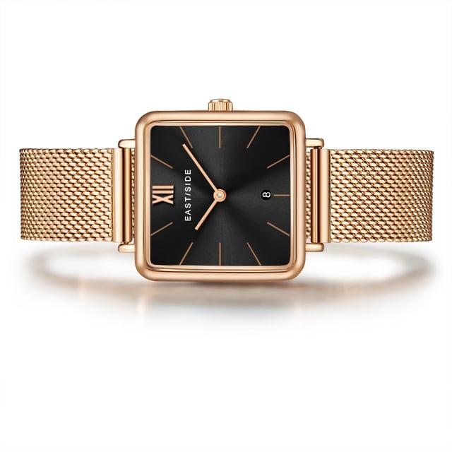 If you like to show corners and edges, this women's watch of the Eastside label will love! Edgy, urban and yet elegant-timeless, she picks up the attitude to life of the New York district of Eastside. Eyecatcher is the square, IP-coated housing that gives the timepiece its striking character. Subtle line of line and Obélisque pointers emphasize the puristic design concept, rounded off by a stylish IP-Goldeted Milanaise Ellar Arm strap in rose gold. The safe sliding closure ensures quick adaptability and high comfort. The high-end quartz watchwerk offers precision, as well as the simple date display.