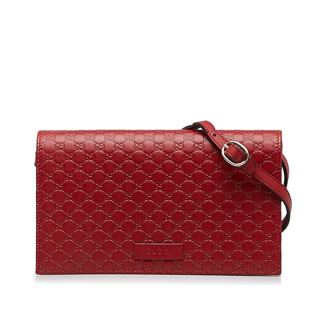 Vintage Gucci Microguccissima Long Wallet on Strap Red