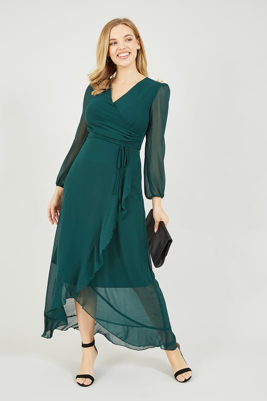Mela Dipped Hem Wrap Effect Maxi Dress