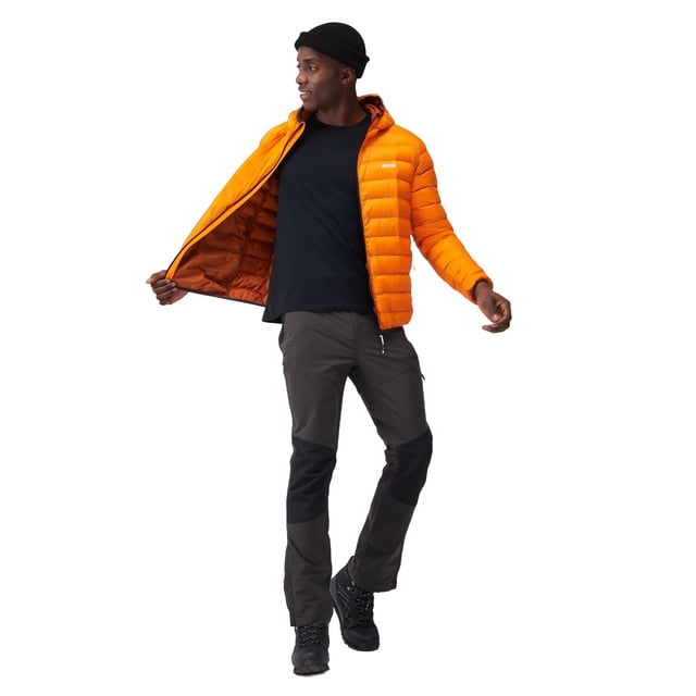 Material: 100% Polyamide. Fabric: Baffled, Synthetic Down Touch. Design: Logo. Fabric Technology: DWR Finish, Insulating, Lightweight. Neckline: Hooded. Sleeve-Type: Long-Sleeved. Padded. Cuff: Stretch Binding. Hood Features: Grown On Hood, Stretch Binding. Pockets: 2 Lower Pockets, Zip. Fastening: Full Zip. Hem: Stretch Binding. Denier: 20D. Sustainability: Feather-Free, Made from Recycled Materials.