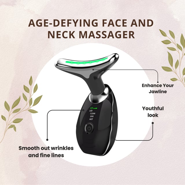 The AGE-DEFYING FACE AND NECK MASSAGER is an innovative device that combines massage, heat, and LED light therapy to promote healthier, more youthful-looking skin. Its ergonomic design and multifunctional capabilities make it a valuable addition to any skincare routine.