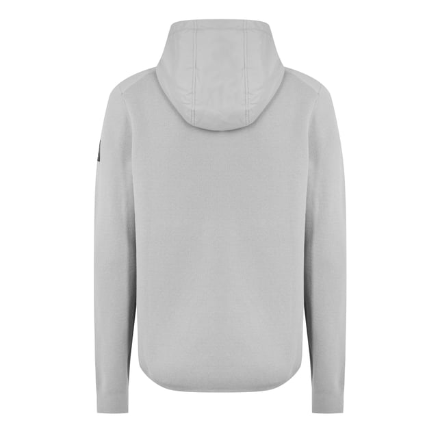 Mens Belstaff Pima Cotton Vert Full Zip Cardigan in grey.- Adjustable drawcord hood.- Two-way centre front zip fastening with drawcord detail.- Two side zip pockets.- Embroidered edge Phoenix patch on sleeve.- Padded body and cotton sleeve.- 100% Polyester.- Ref: 104626CRGRY