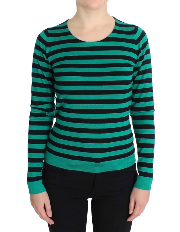 Märke: Dolce & Gabbana  
Skick: Ny med taggar  
Stil: Tröja med rund hals  
Färg: Svart och grön  
Tillverkad i Italien  
Material: 70% Kashmir 30% Silke  
Kön: Kvinnor  
Material: 70% Kashmir 30% Silke