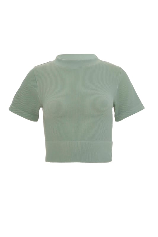 - Plain design - Round neckline - Short sleeve - Cropped style - Model height: 5' 8" - Model wears size s