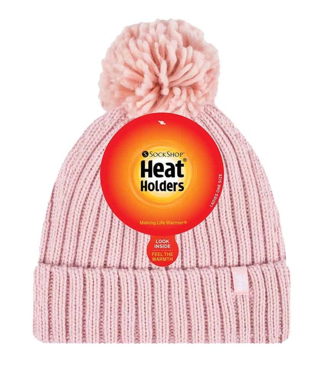 Like the original Heat Holders ladies pom pom but with a modern styled knit, this Arden styled hat like the original aims to keep you cosy and warm whilst keeping you fashionable with their contemporary style and knit. These ladies bobble hats have a fleece plush insulating lining, called Heatweaver, that is even more effective at holding warm air than any regular lining. This lining is designed to be soft with a luxurious feel whilst holding warm air close to your skin, effectively keeping the cold air out. All of this is designed to ensure that you are toasty warm throughout the cold weather. This Arden style pom pom hat has a turn over cuff and a fluffy soft pom pom on the top. This hat has a rib construction knit to keep the hat secure and more durable. These ladies Heat Holders Arden styled pom pom hats are available in 5 colours including coral, denim and light grey. They are made from 55% Polyester, 45% Acrylic on the outside of the hat and the lining is made from 100% Polyester. They come in one size and they are machine washable.