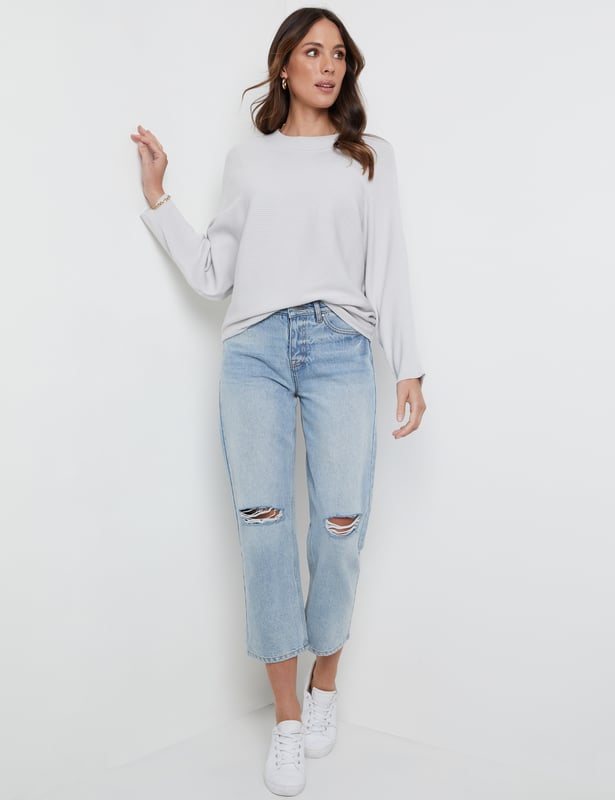 KATIES Womens Jumpers & Cardigans Black Long Dolman Sleeve Rib