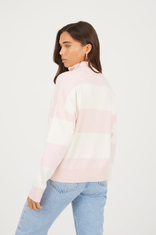 Stay cosy this season with this striped half zip jumper from Brave Soul. This comfy yet stylish design features a high neck with half zip fastening, all over chunky striped pattern and ribbed collar, cuffs and hem. Throw on over any casual outfit to complete the look. Model wears UK size S.