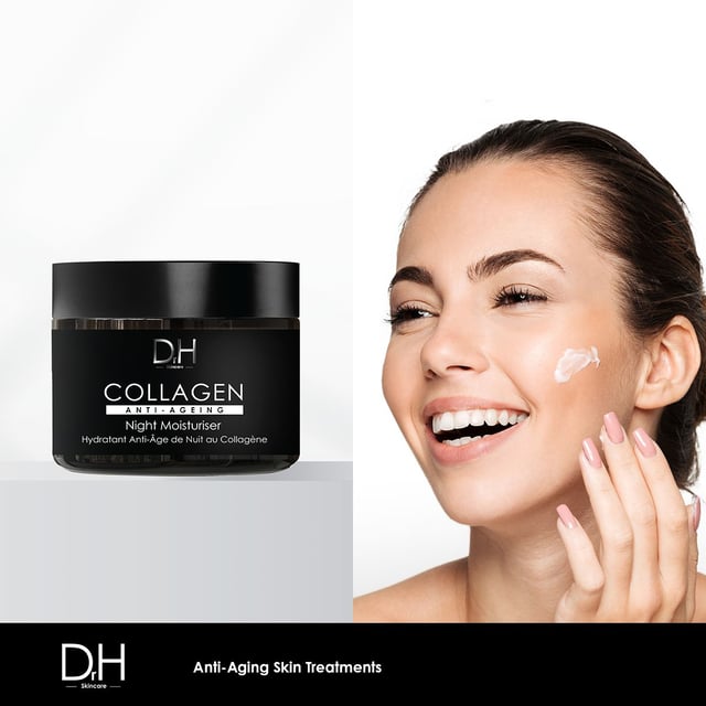 Dr H Collagen Anti-Ageing Night Moisturiser is a hydrating and rejuvenating formula that contains collagen amino acids and Fagus Sylvatica Bud Extract to promote youthful skin. This clean beauty product is designed to smooth and brighten the complexion, while also providing essential hydration and improving the skin's texture. Experience the benefits of this advanced formula for a healthy and glowing complexion.