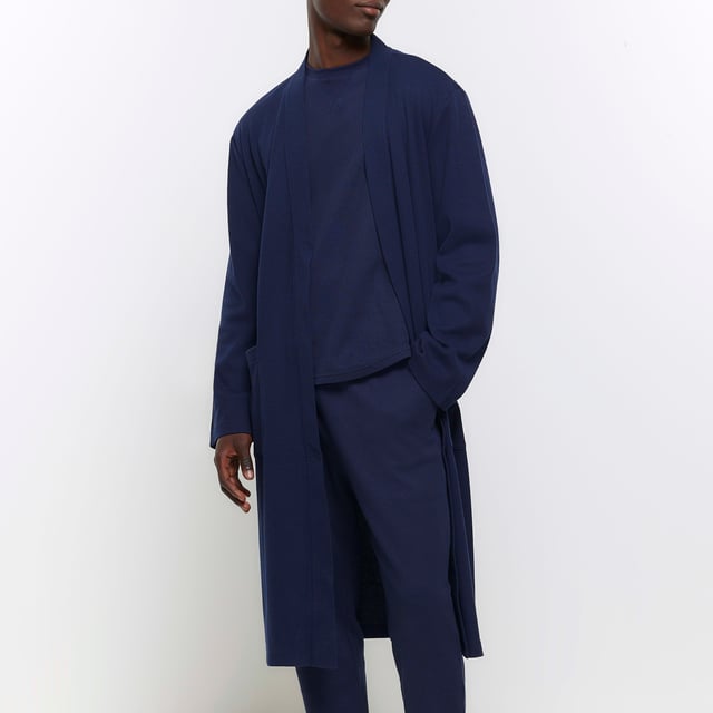 River Island Mens Robe Navy Regular Fit Waffle Texture