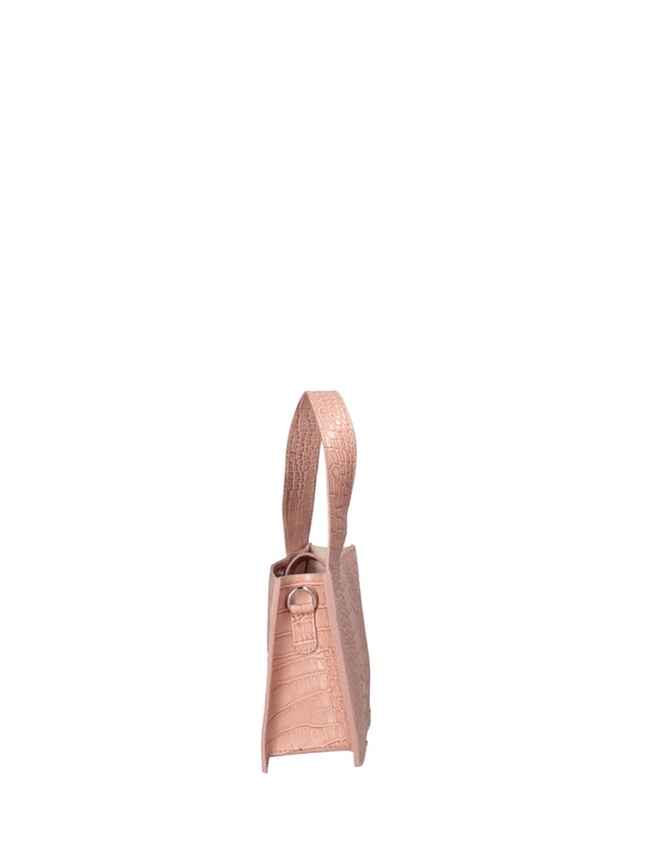 Bolso de mujer. El cierre es con botón magnético. Los bolsillos internos son uno abierto. Los bolsillos externos están ausentes. La bandolera es ajustable y extraíble en piel. El mango es de cuero. Hay un compartimento interno. El material exterior es piel auténtica estampada con efecto de cocodrilo. Internamente no está forrado. Medidas: 21x14x8 cm. Hecho en Italia