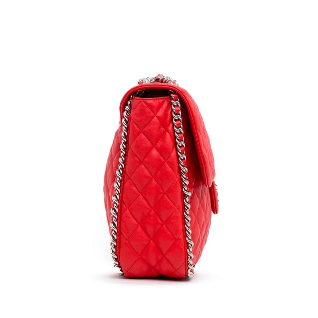 Vintage Chanel Maxi Lambskin Chain Around Flap Red