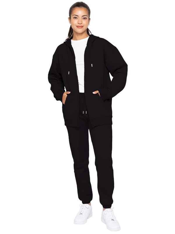 Enzo Ladies Oversized Essential Zip Hoodie, Oversized And Fleece Lined For Comfort. Adjustable Drawstring Hoodie With Cuffed Wrists. Oversized Relaxed Fit For Casual Wear.