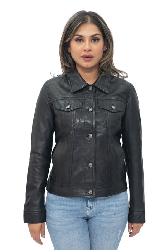 Damen-Trucker-Jeansjacke aus Leder – Anderlecht