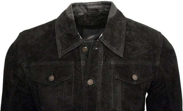 The stylish denim inspired shirt gets reinterpreted in the softest goat suede leather. This slim fit garment is your style statement, exuding a design that echoes 70's Americana. The jacket features press button fastening and adjustable waistband and cuffs for added comfort. This retro jacket will look great with your favourite jeans and a pair of