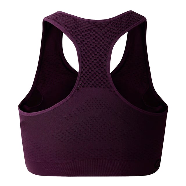 Material: Elastane, Nylon, Polyamide, Polyester. Fabric: Mesh, Q-Wic, Stretch. Design: Logo, Plain. Fabric Technology: Antibacterial, Moisture Wicking, Quick Dry, SeamSmart Technology. Medium Support, Removable Padded Cups, Seamless, Shaped Cups. Back Style: Racerback. Neckline: Scoop. XS: 27 in. S: 29 in. M: 31 in. L: 32 in. XL: 34 in.