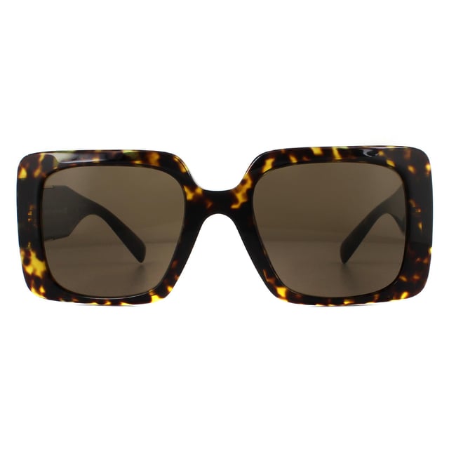 Versace Sunglasses VE4405 108/73 Havana Dark Brown are an oversized acetate design with bevel angled profiles and wide temples embellished with the new cut out metal plaque with 3D Medusa at the centre..