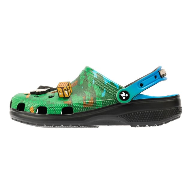 Minecraft-inspired clogs featuring 3D block Jibbitz™ charms for a playful, game-themed design. Crafted with a soft, flexible upper and ventilation holes for enhanced breathability, keeping feet cool.