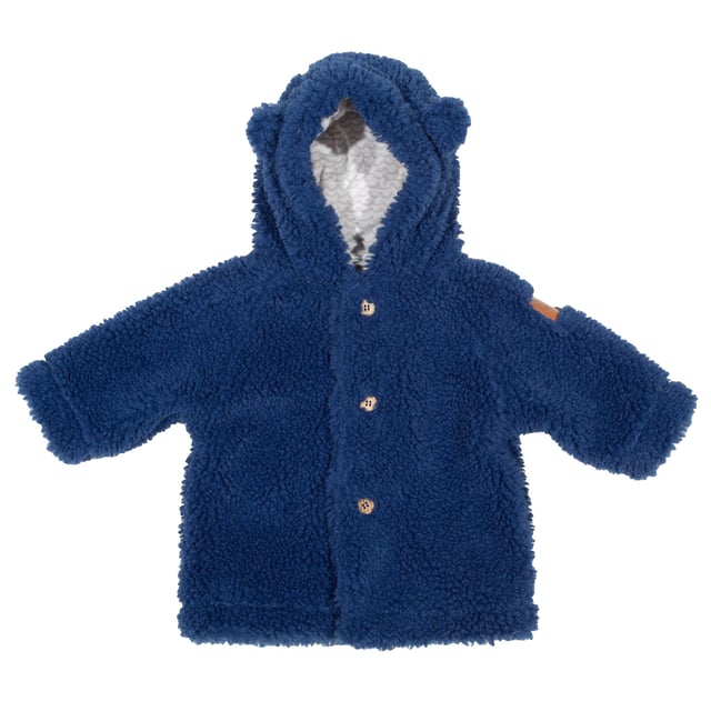 New! Teddy by name, teddy by nature. Our new recycled teddy fleece coat is super-soft and very cosy. Featuring coconut buttons, a hood with cute bear ears and organic jersey lining. Those cuddles will be even more irresistible with this special addition.