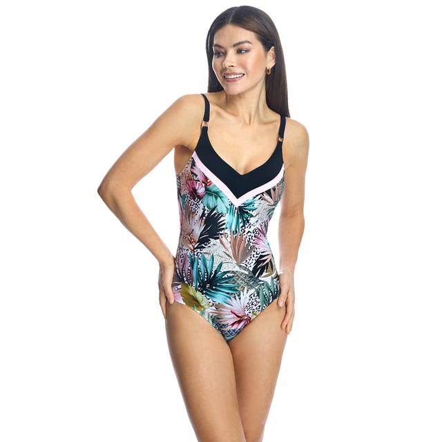 V-neck swimsuit W240876 women.

 V-neckline swimsuit with cup. Fully lined.
 It features adjustable straps that allow you to customize the fit and coverage.

 Cutting-edge fabric with high shaping power, high resistance to chlorine, tanning creams and oils and excellent moisture absorption properties.
 Composition: Outer lining: 80% Polyamide, 20% Elastane.
 Inner lining: 69% Polyester, 19% Elastane, 12% Polyamide.
 Cup: 100% Polyester.
 Care:
Handwash.
 Do not use bleach.
 Do not use dryer.
 Do not iron.
 Do not dry clean.
 Do not squeeze.