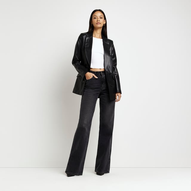 River Island Womens Black Faux Leather Blazer