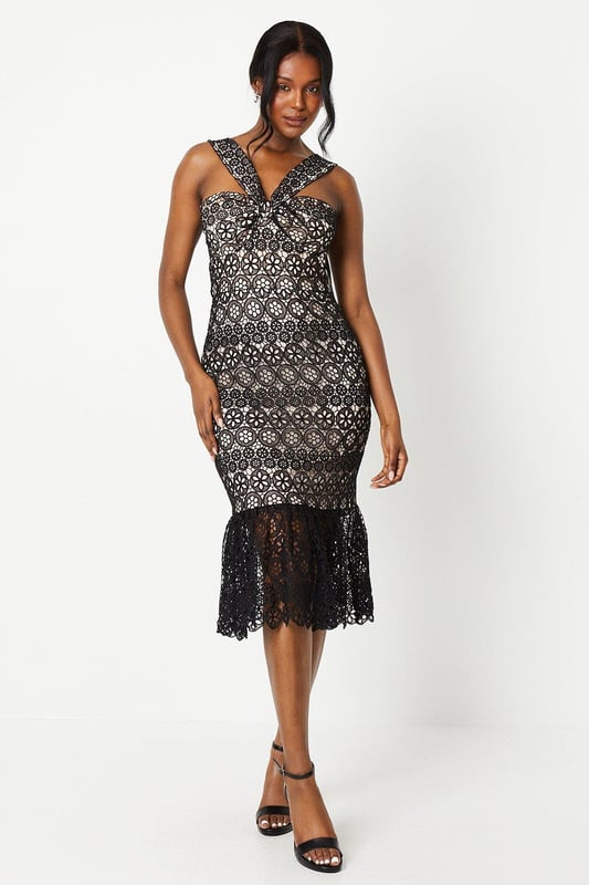 Black lace halter neck dress outlet