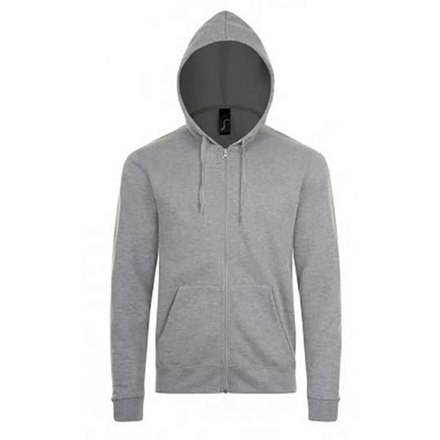 Mens hoodie. Drop shoulder style. Brushed back fleece. Hood with self fabric drawcord. Full length front zip. Two front pockets. Ribbed cuffs and hem. 260gsm. Fabric: 50% Cotton, 50% Polyester. Mens Chest (to fit inches): S(36/38), M(38/40), L(41/42), XL(43/44), XXL(45/47).