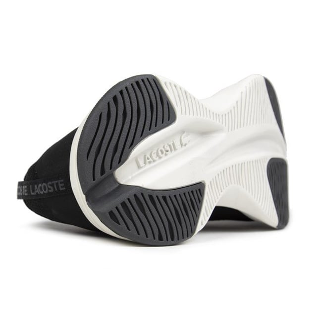 Lacoste Run Spin Trainers Women's Black Lacoste Run Spin Lace-up Trainers With Embroidered Logo Branding, Ghillie Eyelets And Breathable Nylon Uppers. These Ladies' Performance Sneakers Have Branded Taped Detailing On The Heel And Tongue, A Ortholite® Performance Insole, Textile Lining And Contrasting White Rubber Sole.